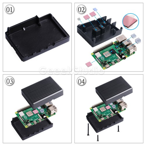 Metal Case Enclosure Box for Raspberry Pi 4 Model B with Heat Sink Heatsinks - Picture 6 of 16