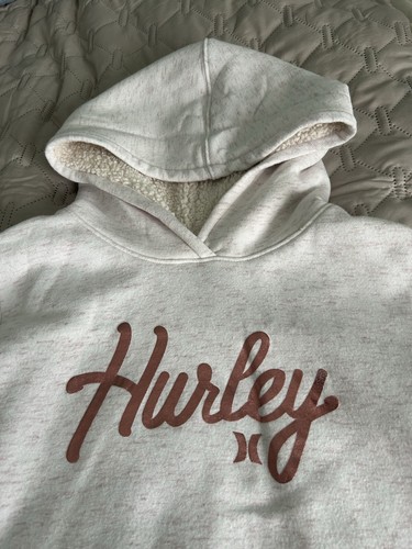 Girls Light Pink Hurley Sherpa Lined Hoodie With Rose Gold Metallic Writing - Picture 2 of 4