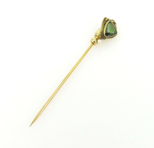 Antique Art Nouveau 2.50ct Peridot 14K Yellow Gold Decorated Pin - Picture 3 of 4