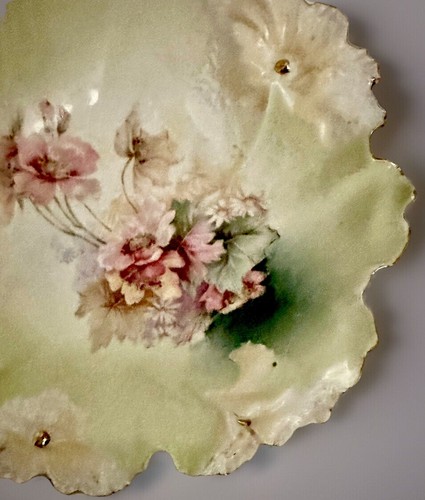RS Preußen handbemalte Porzellan Schale rosa & weiß Mohnblumen 3-Fuß antik - Bild 7 von 9