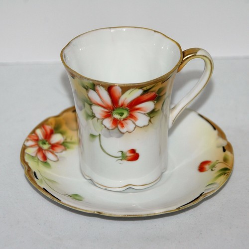 Japanese Nippon Porcelain Chocolate Teapot & 2 Cups/Saucers Hand Painted Antique - Picture 2 of 9