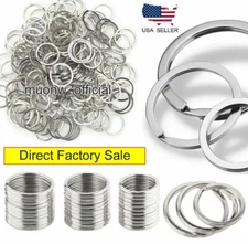 Rustproof 15/20/25/30/35 mm Flat Key Rings Chains Split Ring Metal Steel Silver