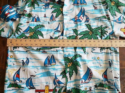 Mediterranean By Catalina Mens Hawaiian Shirt White Sailboats Pocket Aloha L - Picture 3 of 5