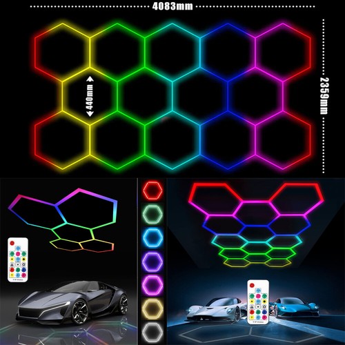 Hágalo usted mismo luces LED hexagonales vinculables de garaje RGB/Blanco iluminación de panal cuidado del automóvil  - Imagen 1 de 26