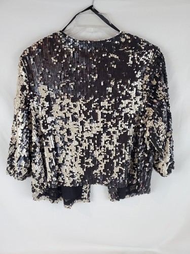 I.N. Studio Black / Creams Multi Color Sequined Bolero Jacket Plus Size 3x - Picture 3 of 5