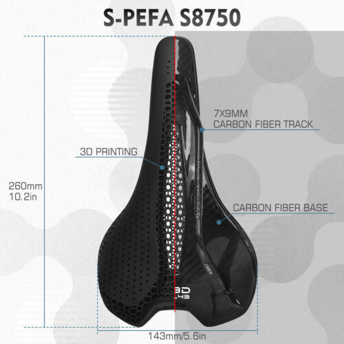 BUCKLOS S-PEFA S8750 3D Printed Bike Saddle Seat Carbon Fiber 260x143mm Cushion - Picture 2 of 7