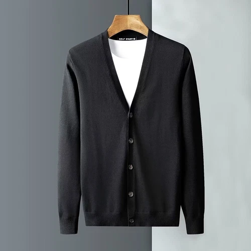 Cardigan uomo scollo V maglia maglione manica lunga bottoni caldo business pullover UK- - Foto 11 di 26