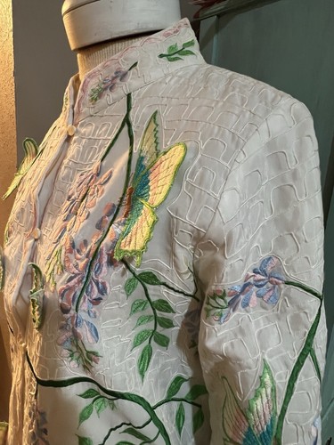 Chaqueta de jardín vintage años 60 The Foreign Look 3D mariposa muy bordada talla 12 - Imagen 7 de 19