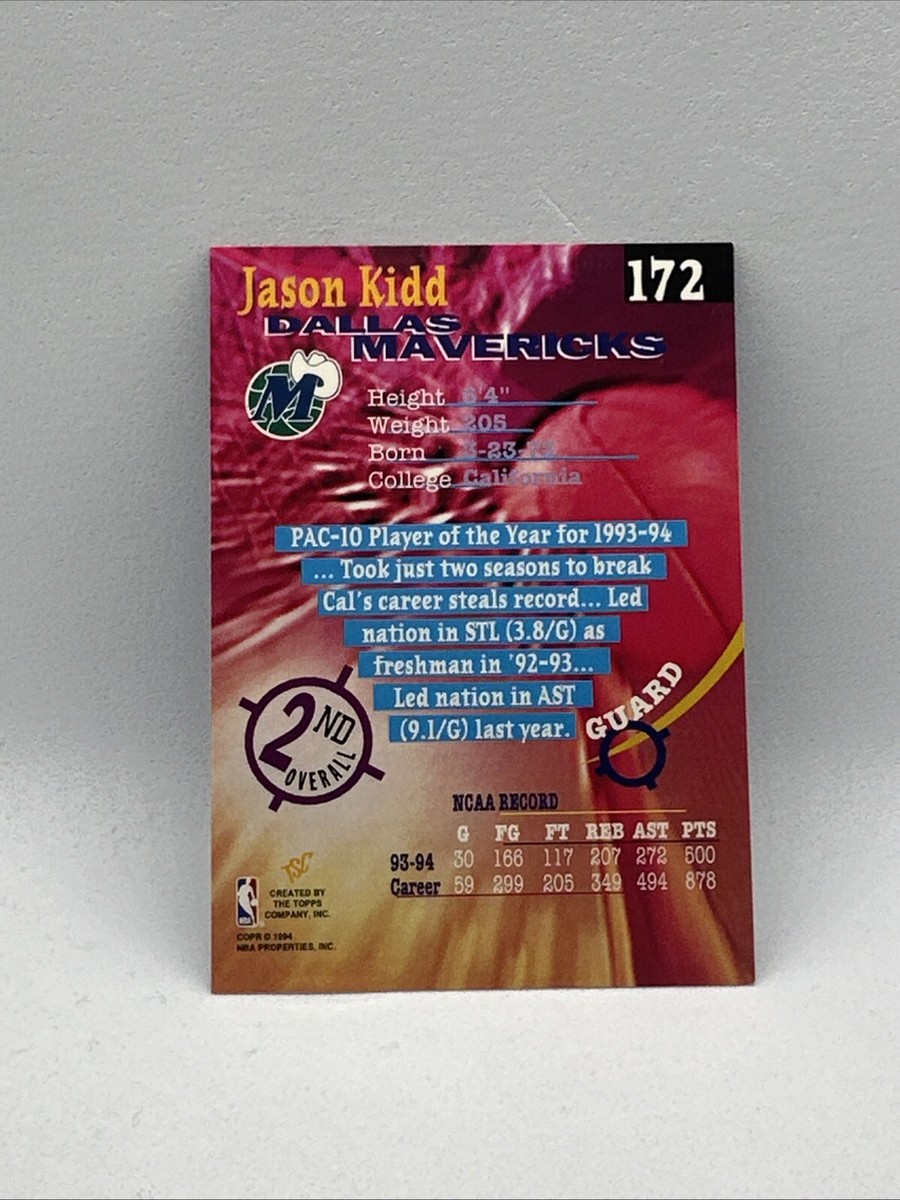 1994 Topps Stadium Club #172 Jason Kidd Dallas Mavericks Rookie