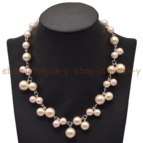 Women's Multicolor South Sea Shell Pearl Round Beads Pendant Cluster Necklace - Picture 28 of 57