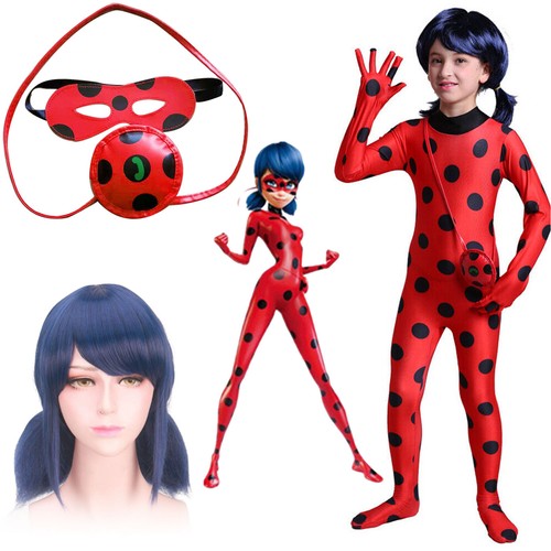 Book Week Girls ladybug Jumpsuit Outfits Cosplay Tight Costume Fancy Dress Wig - Picture 3 of 15