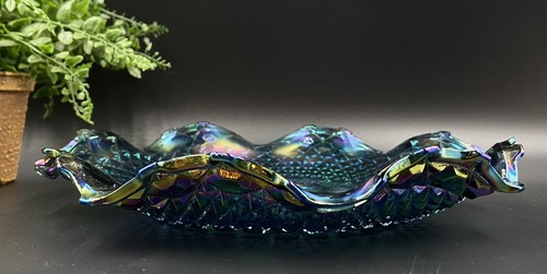 Vintage Indiana BLAU HOSTESS STAR DIAMOND Karneval Glas 10" TELLER gekräuselt - Bild 6 von 9