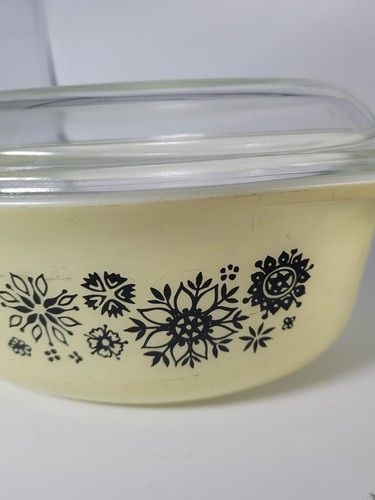1957 RARE PYREX Promo 1-1/2 Qt Casserole 045 With Lid Pressed Flowers Yellow - Picture 7 of 20
