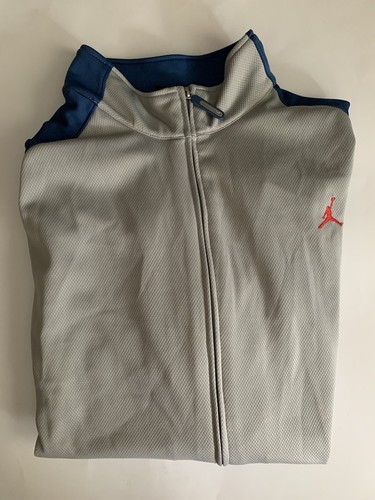 Sudadera Jordan De Colección Y2K Logo Bordado Cremallera Completa Hombres XXL Gris Azul Bolsillos a Presión - Imagen 13 de 13