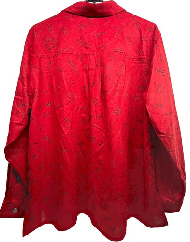 Chico’s Women Symbols Button Up Red Long Sleeve Collared Shirt Sz 3 Blouse - Picture 2 of 11