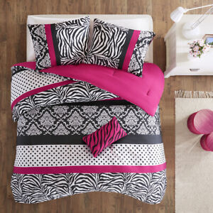 MODERN CHIC GIRLS PINK HOT WHITE BLACK POLKA DOT TEEN COMFORTER SET /& PILLOW NEW
