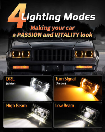 4pcs 4x6" LED Headlights HI-LO DRL Warning Lamp fit Chevrolet Caprice 1977-1986 - Foto 2 di 10