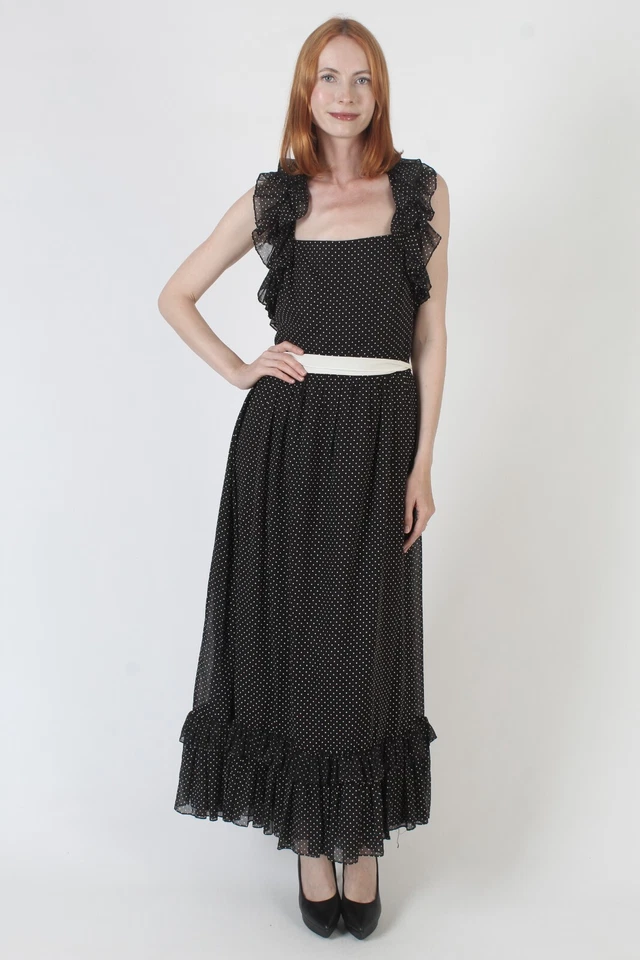 Maxi Vestido De Colección Lilli Diamond California Diseñador Lunares Punto Suizo Espalda Abierta Baile de graduación Foto 4 de 4