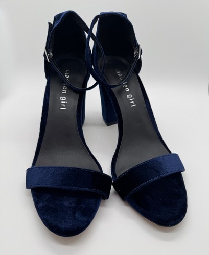 Madden Girl Bella Navy Blue Velvet Open Toed Ankle Strap Heels Size 8 - Picture 8 of 9