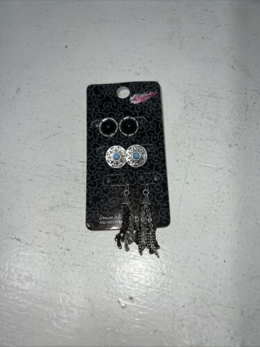 New Women’s Blazin Roxx Set Of 3 Earrings. Black Turquoise Silver. 30686 A-86 - Picture 1 of 8