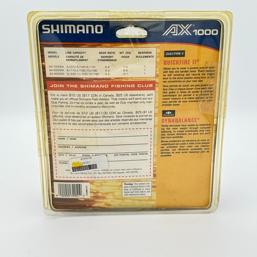 Shimano AX 1000 Spinnrolle - Vintage, gebraucht, Griff fehlt, gealterte Verpackung - Bild 6 von 6