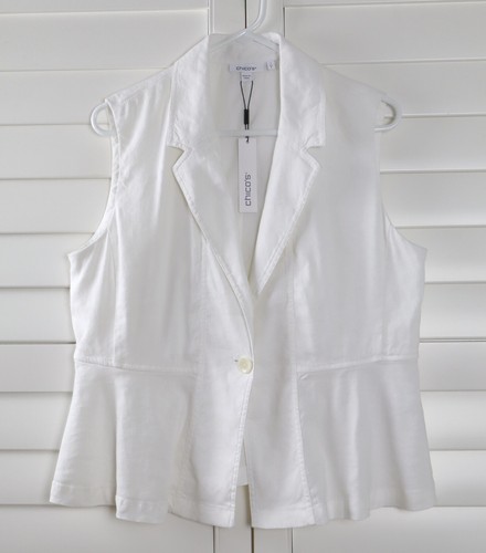 CHICO'S NWT $89 Linen Alabaster Vest Jacket Top Size 1 US 8 / 10 / Medium - Picture 5 of 6