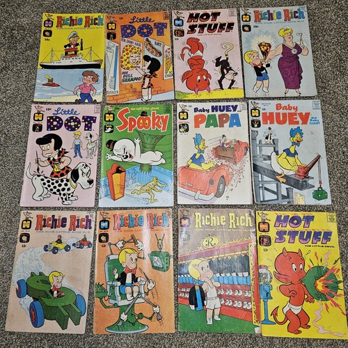 12 VTG Harvey Comic Books ~ Baby Huey, Richie Rich, Lil Dot, Spooky, Hot Stuff