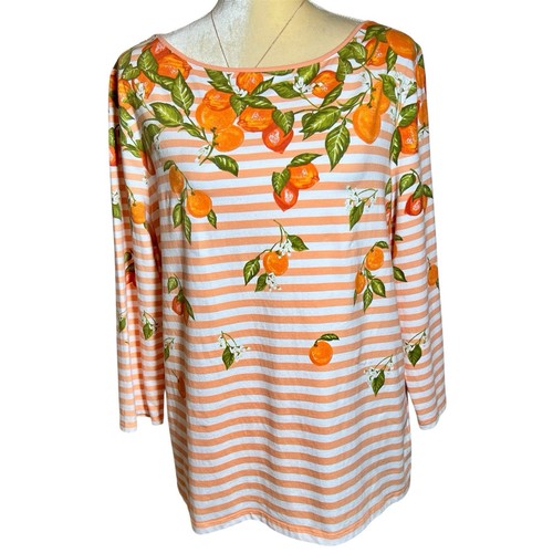 The Talbot T-Shirt Größe XL weiß und orange Streifen mit Orangen an Ranken 3/4 Ärmel