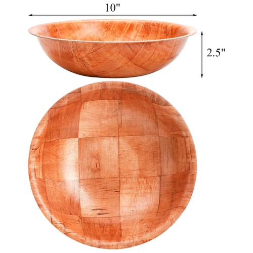 6 Pack 10 Inch Wooden Woven Salad Bowl, Unbreakable Wood Round Serving Bowl L... - Picture 2 of 6