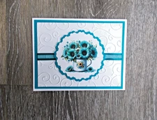 Card Kit Blue  Teal Daisies all occasion  Total 4 cards n envelope