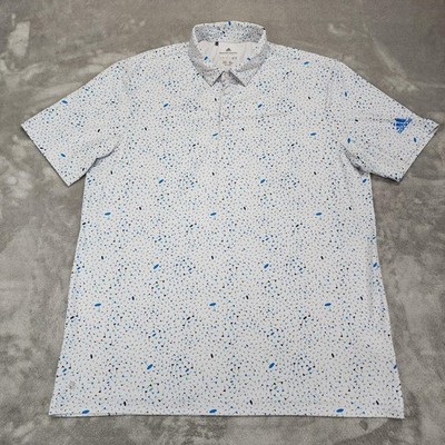 Adidas Polo Shirt Mens Large White Blue Parley Ocean Plastic Golf Print HA6123