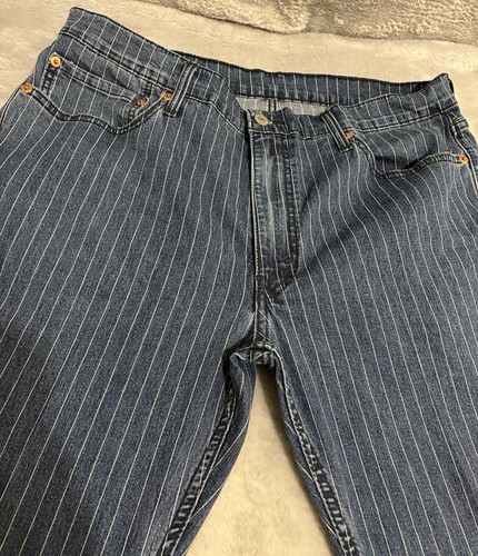 Levis 511 Jeans Mens 36x29 Blue White Pinstripe Slim Fit Hickory Stripe Denim - Picture 5 of 10