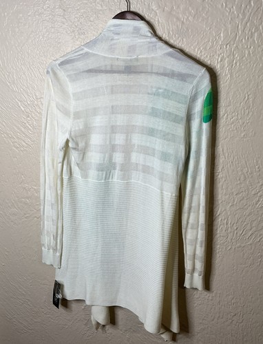 Inc Cárdigan Ligero Dobladillo Asimétrico Ruana Mujer L Marfil Verde Flores NUEVO - Imagen 5 de 14