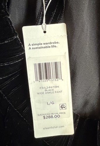 Eileen Fisher LARGE Velvet Silk Blend Wide Leg Ankle Black Pants NWT $288 - Picture 9 of 13