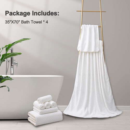 4 Pack Large Bath Towels Set 35"x70" White Oversized Bath Sheet Chair Towels,... - Picture 5 of 8