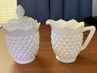 Vintage Fenton Hobnail White Milk Glass Creamer and Sugar with Lid 3 Piece Set