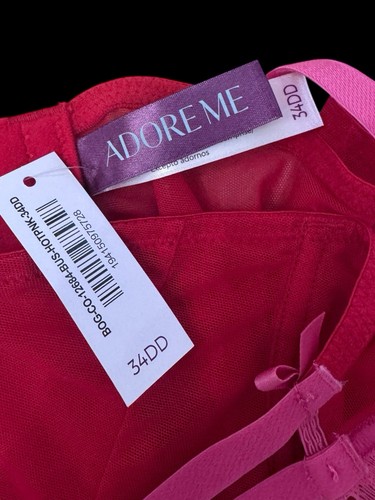 Corsé Adore Me Lencería Azul Deshuesado Rosa Caliente/Rojo Talla 34DD - Imagen 4 de 4