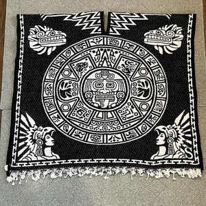 Mexican Poncho Rug Blanket Heavy Black White Aztec Tribal Southwest Reversible