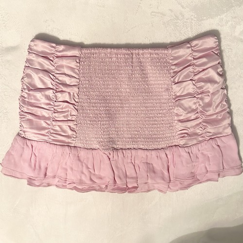 Anthropologie Maeve Satin Chiffon Rüschen Minirock L rosa rose kurz fun flirty - Bild 5 von 9