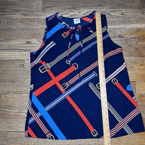 CAbi Hold Up Top 5736 Navy Blue Buckle Print Blouse Shirt Womens Size Small NWOT - Picture 8 of 11