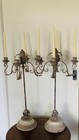 Pair Wrought Iron Four Branch Candle Holders + Crystal Drops Rustic Finish 29"H