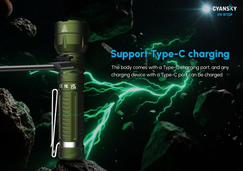 Cyansky AA 14500 EDC Flashlight 1000 Lumen 400 Meter USB C Rechargeable -Green - Picture 5 of 14