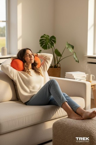 Almohada de tubo llena de cuentas de contorno / Cojín cómodo para el cuello. Viajes y camping. Neón - Imagen 8 de 10