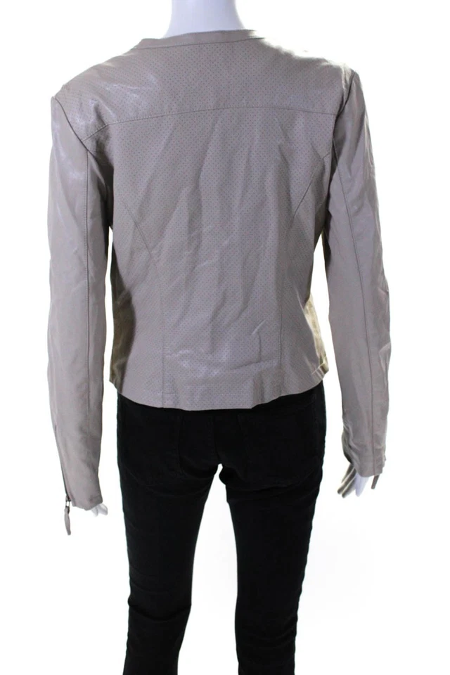 Chaqueta Bagatelle Mujer Piel Sintética Perforada Cremallera Completa Beige Talla Pequeña Foto 3 de 4