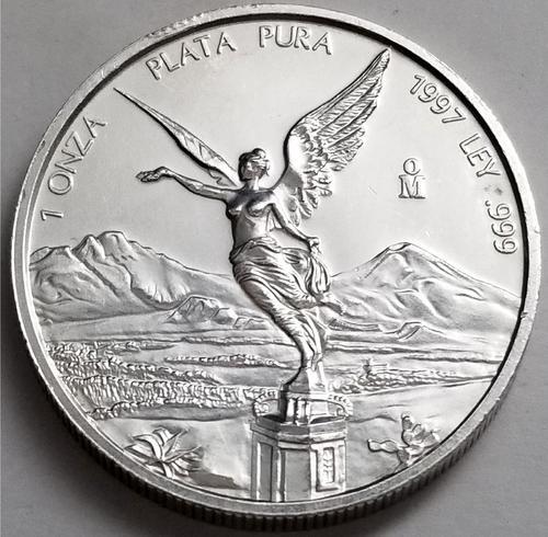 Mexico Liberty 1997, 1 Oz .999 Fine Silver Coin, Oz Libertad Plata .999 STICHTAG