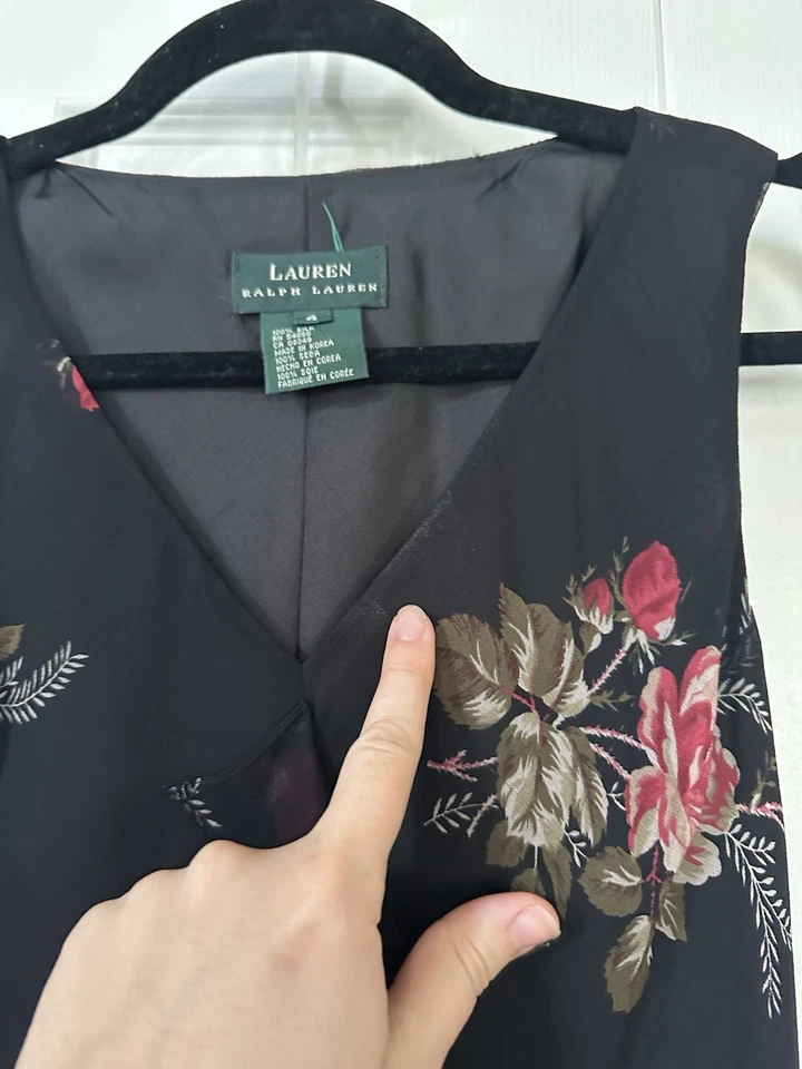 Vintage Lauren Ralph Lauren Dress Y2K Silk Chiffon Floral Slip Ruffle Size 4 - Image 3 of 4