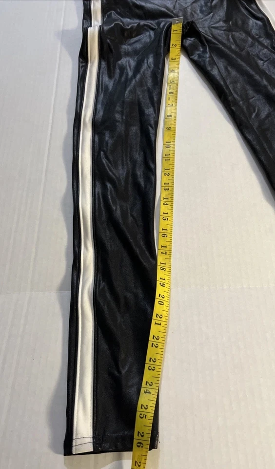 SPANX Faux Leather Tuxedo Stripe Leggings Black White 20187R Women’s SZ SM - Image 4 of 4