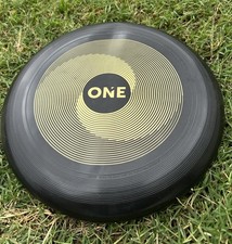 Vintage 1980 Wham-O One Frisbee Flying Disc HTF Black Gold Spiral Design
