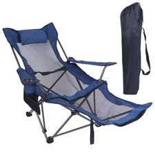 Foldable Camping Chair 330LBS Load Heavy Duty Steel Lawn Collapsible w/ Backrest