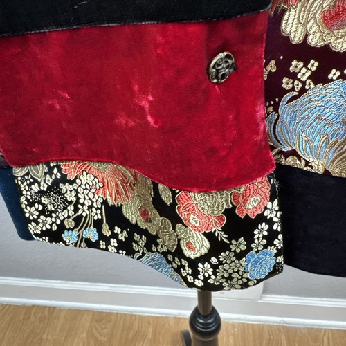 Chaqueta De Colección Para Mujer Terciopelo Negro Jacquard Patchwork Boho Artística Hippie Grande - Imagen 3 de 24